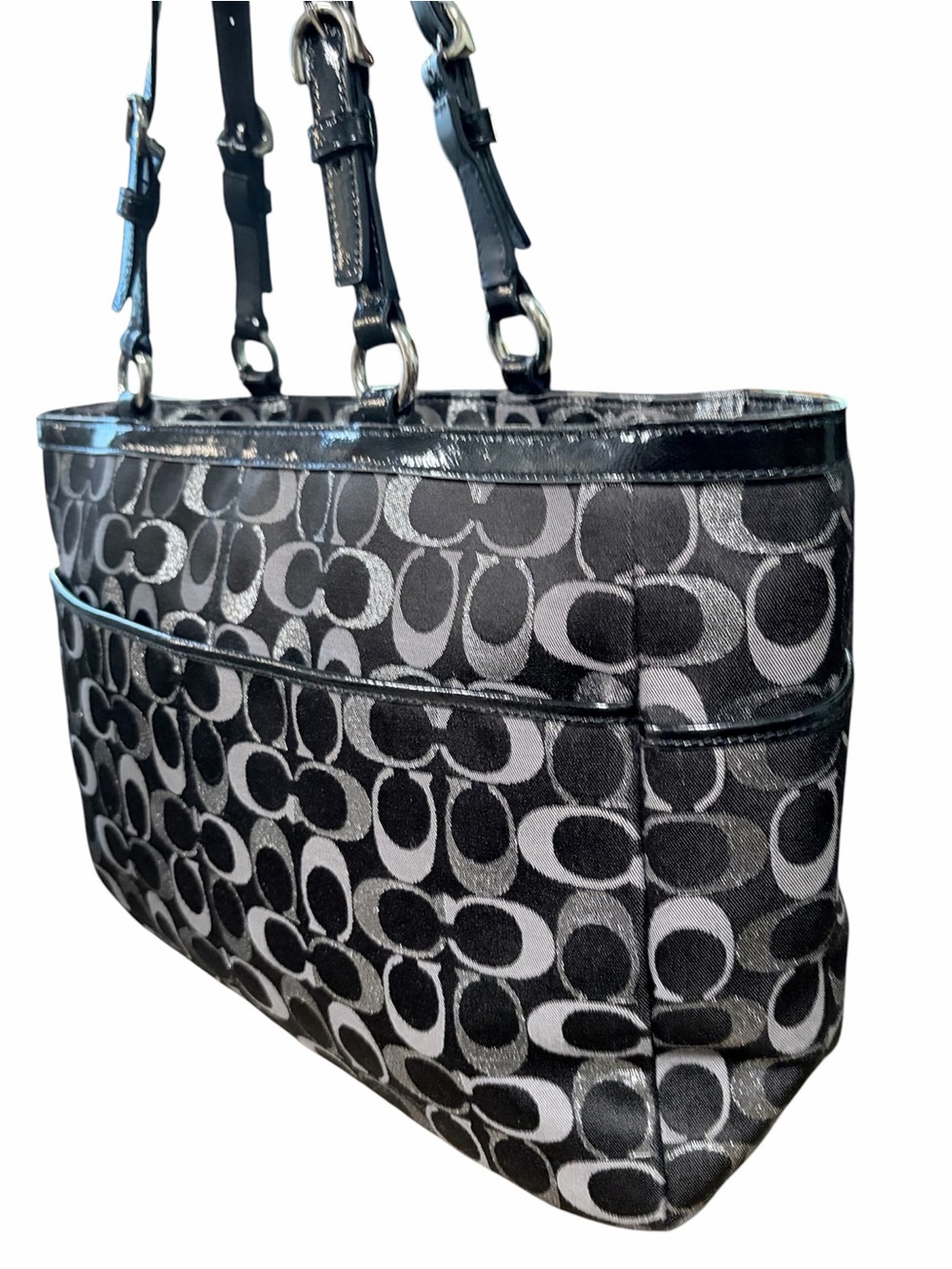 Coach Gallery Black & Silver Signature Tote EUC - Picture 4 of 10